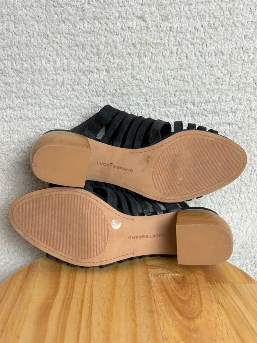 Lucky Brand Sandals Womens 9M Natissha High Block Heel Leather Hippie in Black
